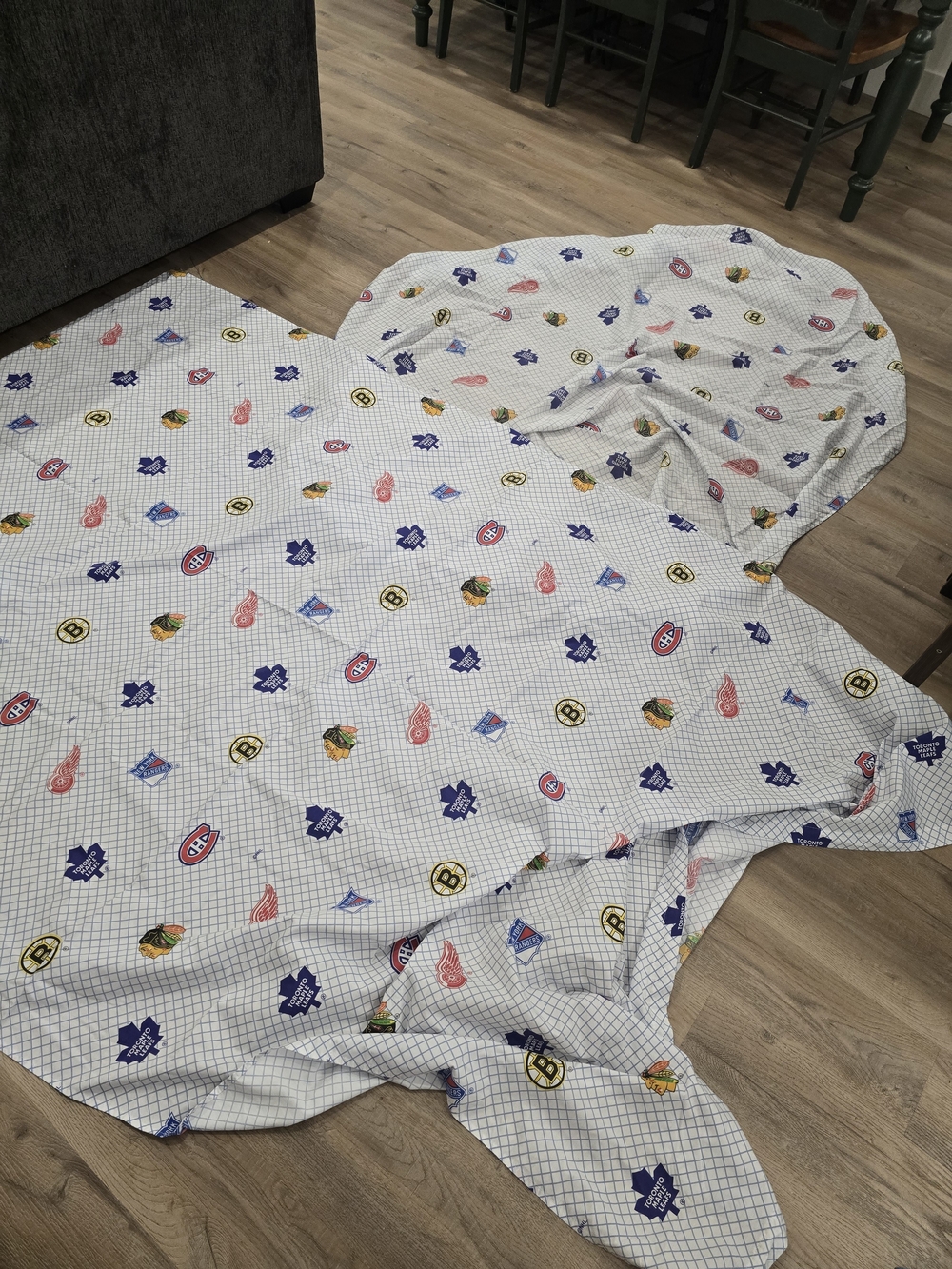 Vjntage Nhl White Hockey Logo Pattern Fitted Abd Flat Sheet